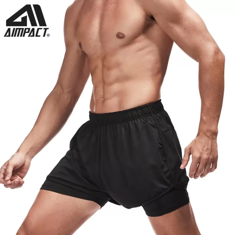 Mens 2-in-1 Workout Running Shorts Quick Dry Swim Trunks with Compression Lining Training Yoga Gym 3" Short with Phone Pockets - Image 4