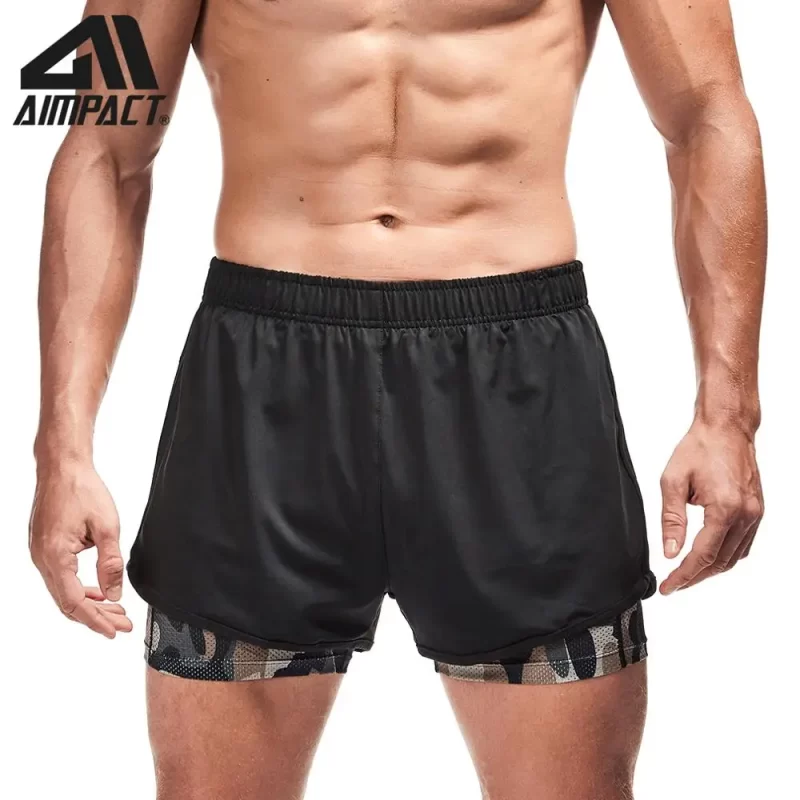 Mens 2-in-1 Workout Running Shorts Quick Dry Swim Trunks with Compression Lining Training Yoga Gym 3" Short with Phone Pockets - Image 3