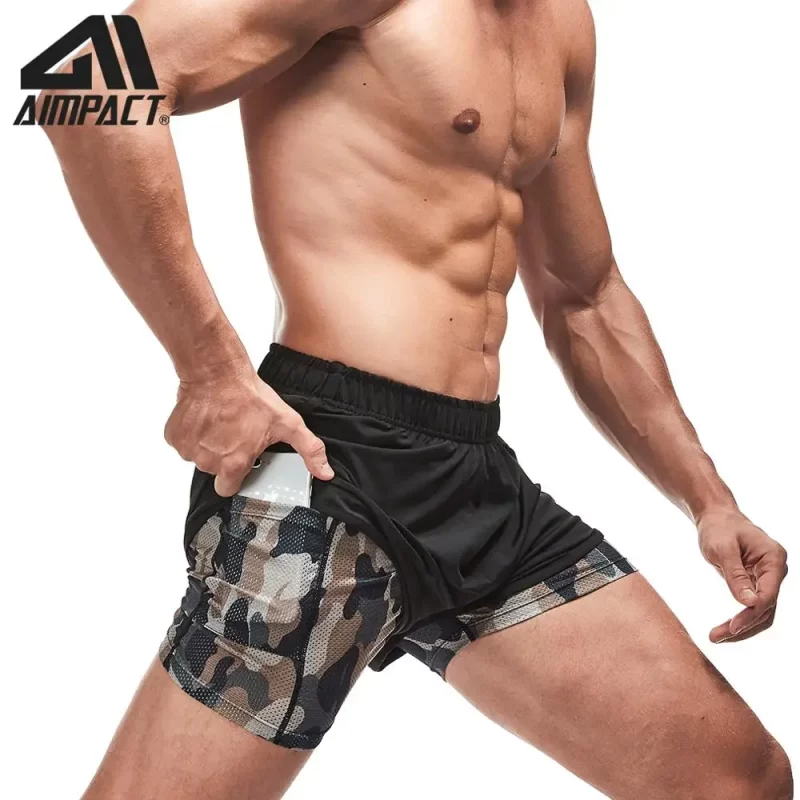 Mens 2-in-1 Workout Running Shorts Quick Dry Swim Trunks with Compression Lining Training Yoga Gym 3" Short with Phone Pockets - Image 2