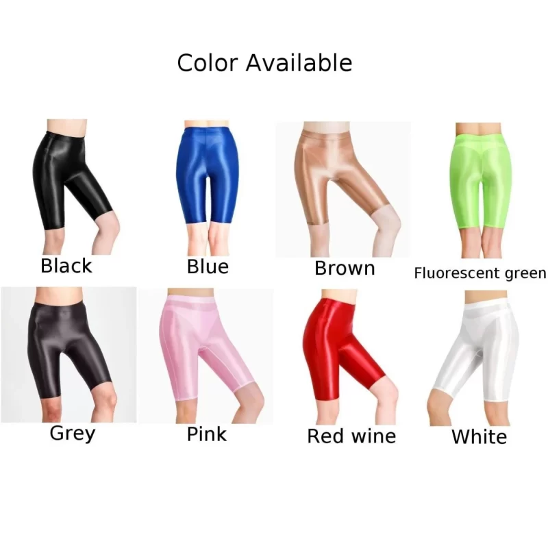 Women Sexy Sheer Shiny Thermal Glossy Elastic Wet Soft Solid Seamless Stretchy Oil Leggings Soft Yoga Shorts Lounge Female Pants - Image 5