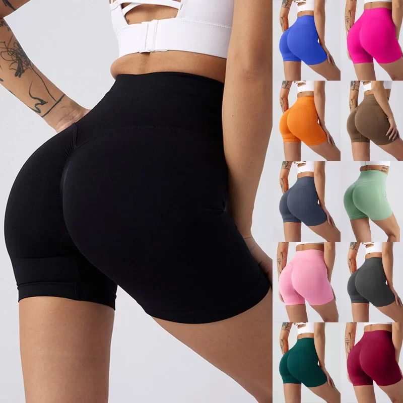 Gym Shorts Women Fitness Sports Biker 4.5" Low Ribbed Band Impact Shorts Workout Scrunch Butt Yoga Seamless Leggings