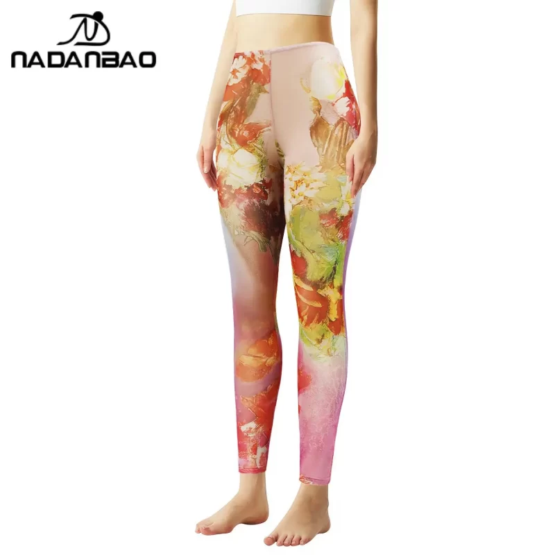 Nadanbao Sexy Casual Leggings for Women Gauze Digital Printing Elastic Tights Sweatpants Female Fashion Skintight Yoga Pants - Image 2