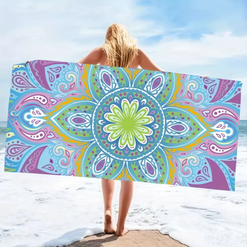 1 Pc Boho Sandproof Beach Towel -Quick-DryingLattice Design For Sports, Travel, Swim, Pool, Yoga &More - Image 2