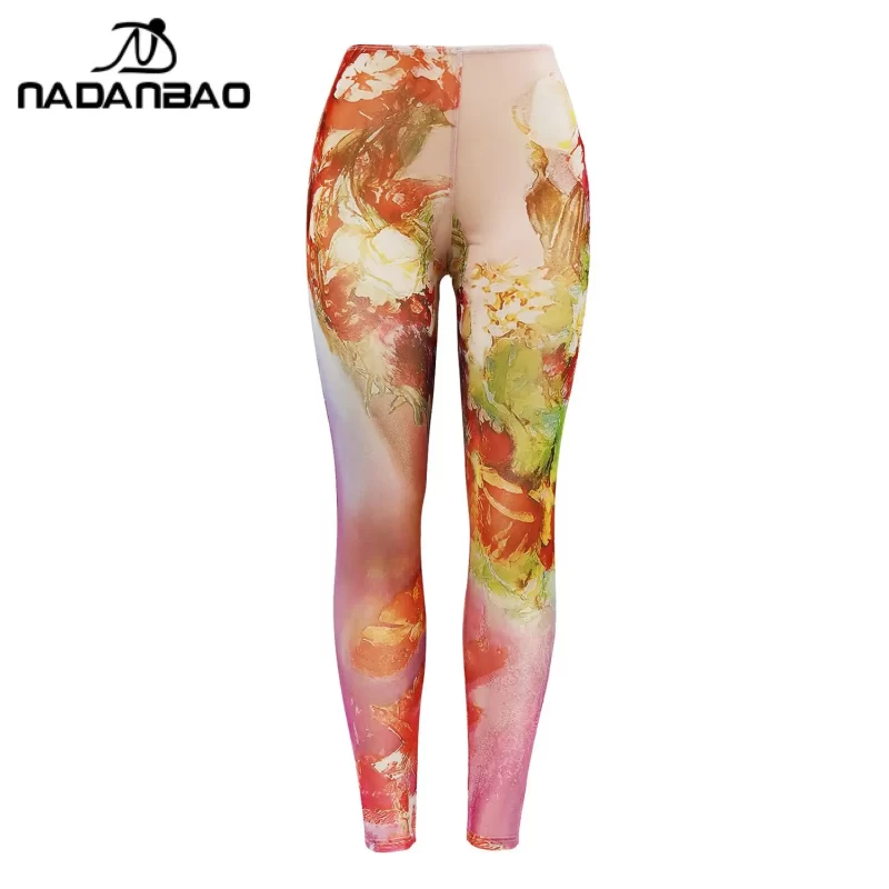 Nadanbao Sexy Casual Leggings for Women Gauze Digital Printing Elastic Tights Sweatpants Female Fashion Skintight Yoga Pants - Image 4