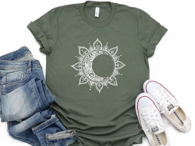 Mandala T Shirt Moon Sun And Spiritual Boho Meditation Spring Yoga