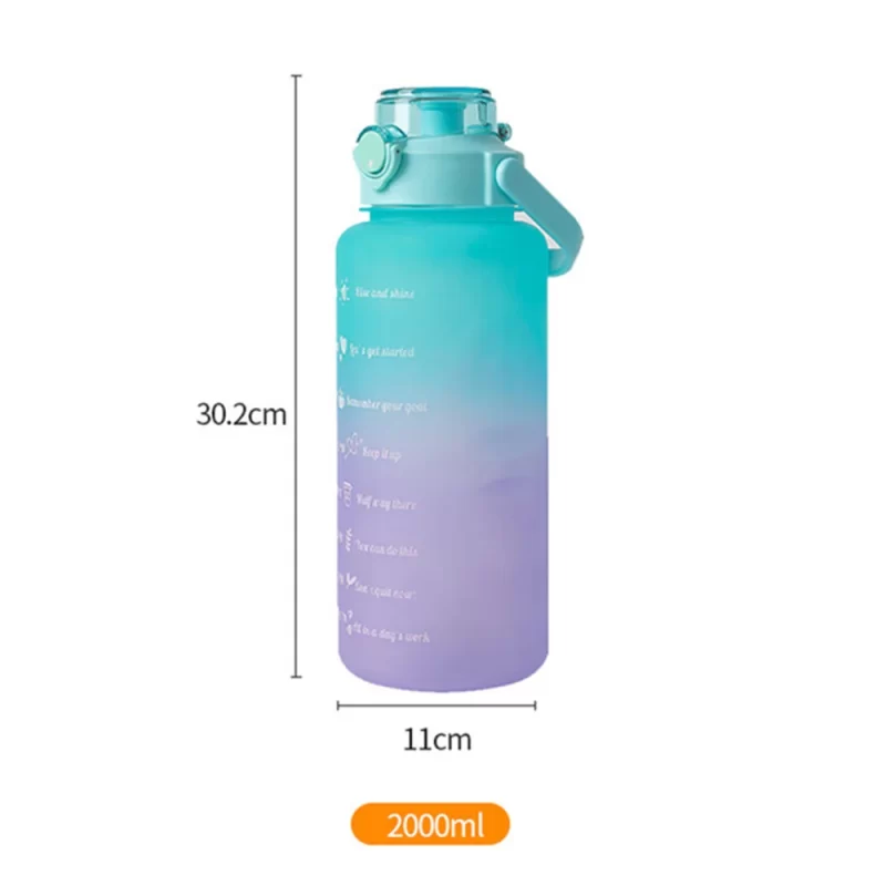 2 Liter New Outdoor Large Capacity Sport Water Bottle Gradient Kettle Bomb Cover Straw Cup With Time Marker Leakproof for Gym - Image 2