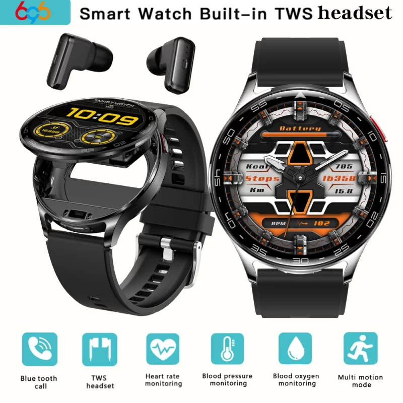 1.39" Men 2 In 1 TWS Headset Smart Watch Sport Fitness Heart Rate Health Watches Noise Reduction Earphone Music Women Smartwatch