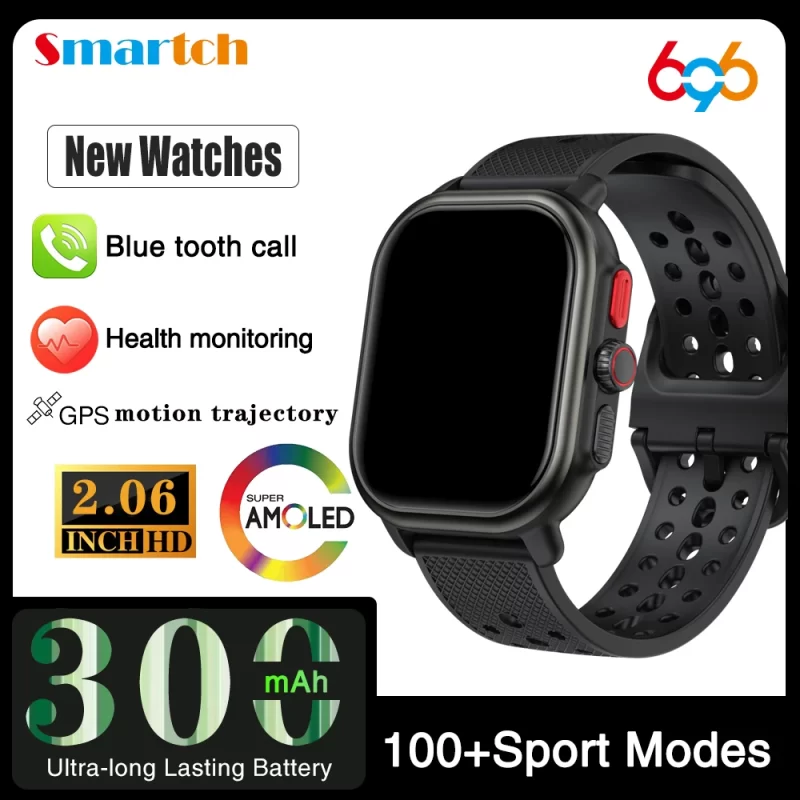 Men Lady Blue Tooth Call 2.06" AMOLED Screen GPS Motion Trajectory Fitness Smart Watch Heart Rate Blood Oxygen Health Smartwatch