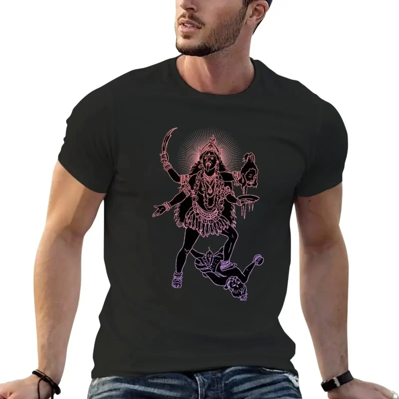 Hindu goddess Kali line drawing vector illustration, death, asian spiritual symbol, oriental wisdom, yoga, om, aum T-Shirt